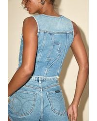 Rolla's - Acdc Morgan Light Wash Lightning Studded Denim Vest - Lyst