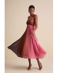 Lulus - Belisse Rust Ombre Pleated Lace-Up Midi Dress - Lyst