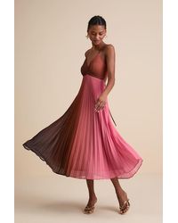 Lulus - Belisse Rust Ombre Pleated Lace-Up Midi Dress - Lyst