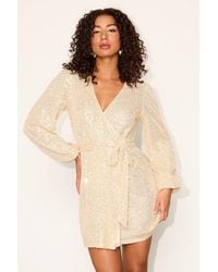Lulus - Sparkly Darling Sequin Long Sleeve Wrap Dress - Lyst