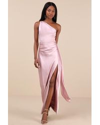 Lulus - Signature Elegance Dusty Satin One-Shoulder Maxi Dress - Lyst