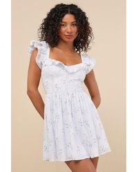Lulus - Velia Floral Textured Flutter Sleeve Mini Dress - Lyst