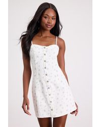 Lulus - Blakely Ditsy Floral Twill Button-Front Mini Dress - Lyst