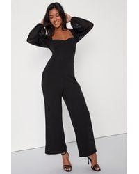 Lulus - Perfect Charisma Mesh Long Sleeve Wide-Leg Jumpsuit - Lyst