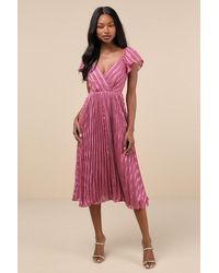 Lulus - Standout Sophistication Lurex Flutter Sleeve Midi Dress - Lyst