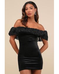 Lulus - Lavishly Adored Tulle Velvet Off-The-Shoulder Mini Dress - Lyst