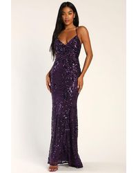 Lulus Valhalla Sequin Lace-Up Maxi Dress in Purple | Lyst