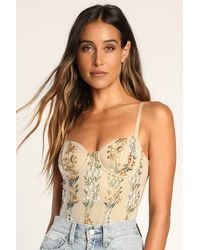 Lulus - Essence Of Elegance Embroidered Bustier Bodysuit - Lyst