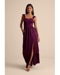 Lulus - Arlaith Plum Jacquard Lace-Up Corset Maxi Dress - Lyst