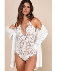 Lulus - Unforgettable Romance Sheer Lace Halter Bodysuit - Lyst