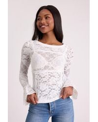 Lulus - Adrianne Sheer Lace Long Sleeve Top - Lyst