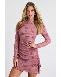 Lulus - Laudie Rose Print Ruched Mini Dress - Lyst