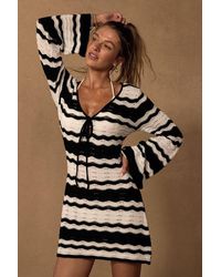Lulus - Elora And Striped Crochet Tie-Front Swim Cover-Up - Lyst