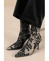 Lulus - Marquetta Lace Pointed-Toe Ankle Booties - Lyst