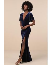 Lulus - Elegant Evenings Velvet Flutter Sleeve Trumpet Maxi Dress - Lyst