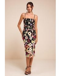 Lulus - Thriving Energy 3D Floral Embroidered Lace-Up Midi Dress - Lyst
