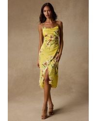 Lulus - Sunny Blossom Floral Print Satin Cowl Neck Midi Dress - Lyst