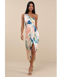 Lulus - Rhema Multi Abstract Print Satin Midi Dress - Lyst