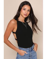 Lulus - Stunning Pursuit Bow Backless Sleeveless Bodysuit - Lyst