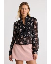 Lulus - Odeliah Floral Crochet Lace Button-Front Long Sleeve Top - Lyst