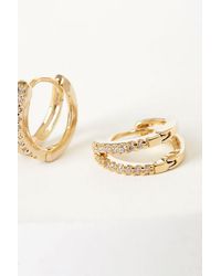 Lulus - Our Little Secret Rhinestone Mini Hoop Earrings - Lyst