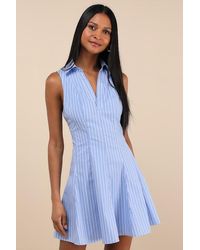 Lulus - Zenley Striped Collared Skater Mini Dress - Lyst