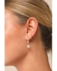 Lulus - Dreamy Dazzle Rhinestone Pearl Drop Earrings - Lyst