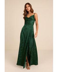 Lulus - Simply Dreamy Satin Floral Jacquard Maxi Dress - Lyst