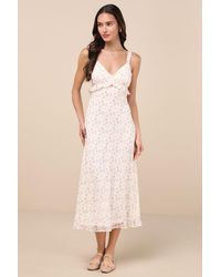 Lulus - Valonia Cream Floral Ruffled Empire Waist Midi Dress - Lyst