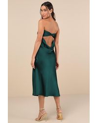 Lulus - Effortless Bliss Emerald Satin Strapless Cowl Back Midi Dress - Lyst