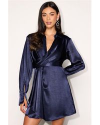 Lulus - Rumaria Satin Faux-Wrap Mini Dress - Lyst
