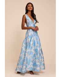 Lulus - Valna Floral Jacquard Drop Waist Maxi Dress - Lyst