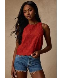 Lulus - Pleasant Personality Rust Floral Embroidered Crew Neck Tank Top - Lyst