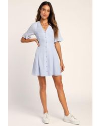 Lulus - Castana Light Print Button-Up Dress - Lyst