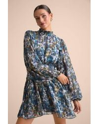 Lulus - Andie Multi Abstract Floral Mock Neck Mini Dress - Lyst