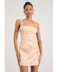 Lulus - Belen Peal Floral Jacquard Tie-Back Mini Dress - Lyst