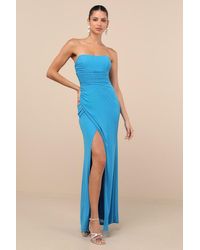Lulus - Epitome Of Allure Bright Mesh Strapless Ruched Maxi Dress - Lyst