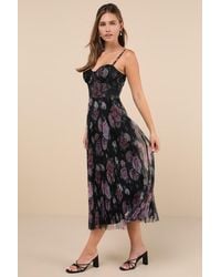 Lulus - Alluring Invite Floral Pleated Bustier Midi Dress - Lyst