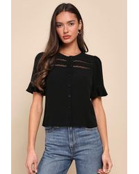 Lulus - Remarkably Charismatic Lace Short Sleeve Button-Up Top - Lyst