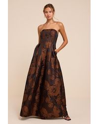 Lulus - Laurelin Floral Jacquard Pleated Strapless Maxi Dress - Lyst