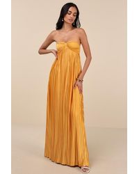 Lulus - Whimsical Beauty Satin Plisse Strapless Maxi Dress - Lyst