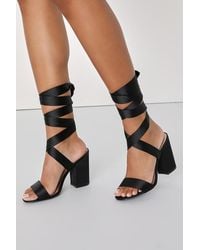 Lulus - Alta Satin Lace-Up Heels - Lyst