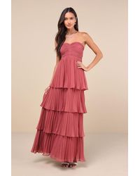 Lulus - Seriously Sensational Rusty Rose Strapless Tiered Maxi Dress - Lyst