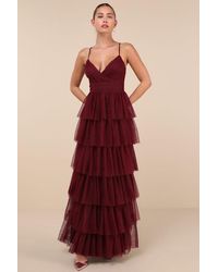 Lulus - Rule The Runway Tulle Surplice Tiered Maxi Dress - Lyst