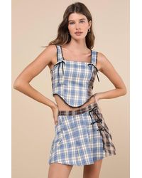 Daisy Street - Plaid To Have It And Plaid Patchwork Bow Mini Skirt - Lyst
