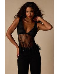 Lulus - Marsha Sheer Lace V-Neck Tank Top - Lyst