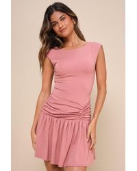 Lulus - Flattering And Flirty Drop Waist Mini Dress - Lyst