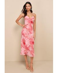Lulus - Bright Charm Abstract Print Chiffon Slip Midi Dress - Lyst
