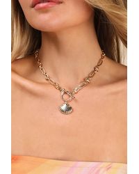 Lulus - Cashley Chain Link Seashell Charm Necklace - Lyst