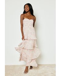 Lulus - Seriously Sensational Blush Floral Strapless Tiered Maxi Dress - Lyst